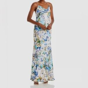 Liv Foster Floral Cowl Neck Maxi Dress with Pearl Straps | Size 10